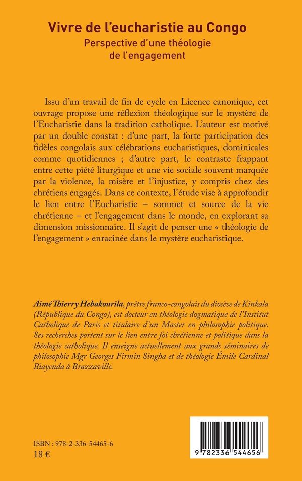 Quatrième de couverture de « Vivre de l'Eucharistie au Congo : perspective d'une théologie de l'engagement »