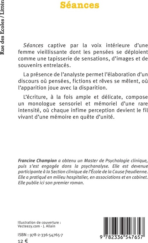 Quatrième de couverture de « Séances : roman »