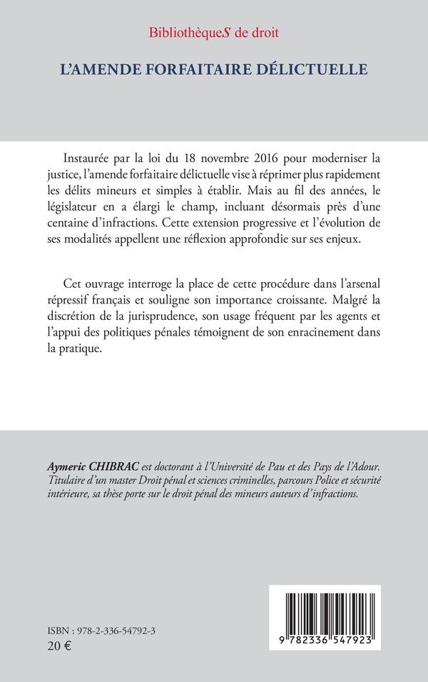 Quatrième de couverture de « L'amende forfaitaire délictuelle »