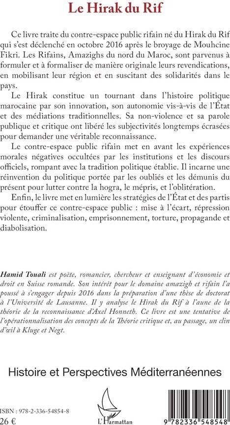 Quatrième de couverture de « Le hirak du Rif : émergence du contre-espace public rifain »