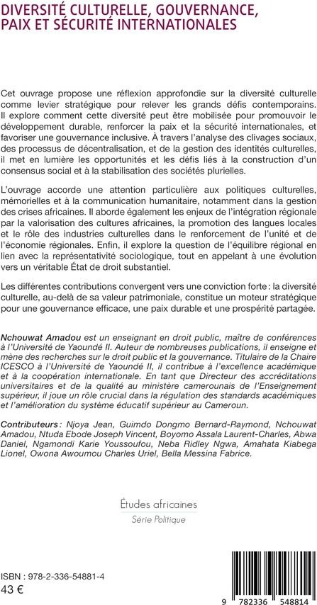 Quatrième de couverture de « Diversité culturelle, gouvernance, paix et sécurité internationales »