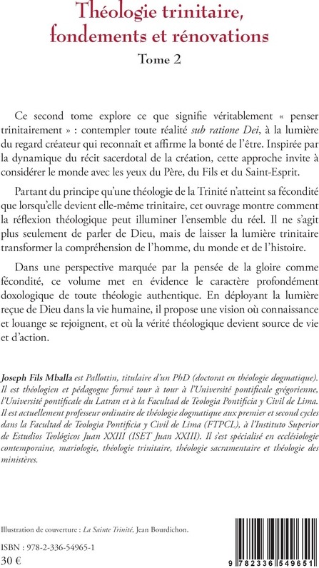 Quatrième de couverture de « Théologie trinitaire, fondements et rénovations »