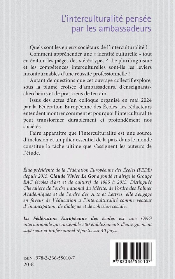Quatrième de couverture de « L'interculturalité pensée par les ambassadeurs »