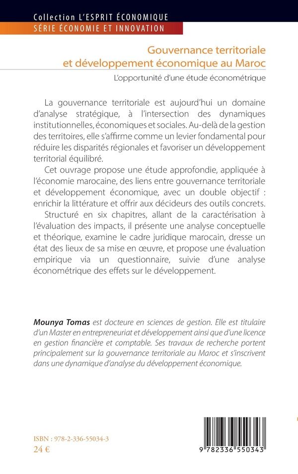 Quatrième de couverture de « Gouvernance territoriale et développement économique au Maroc : l'opportunité d'une étude économétrique »