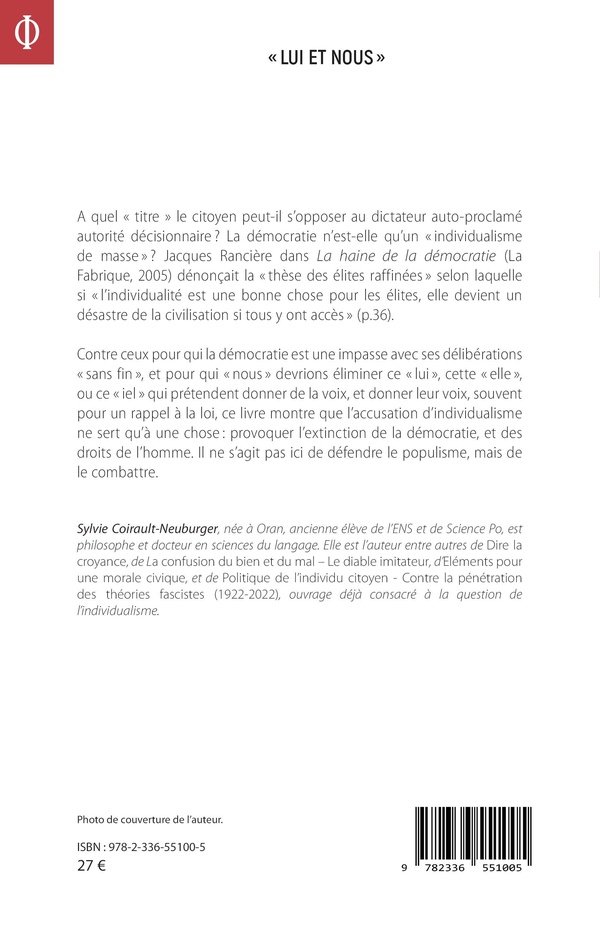 Quatrième de couverture de « Lui et nous : l'atomisation du concept d'individu »