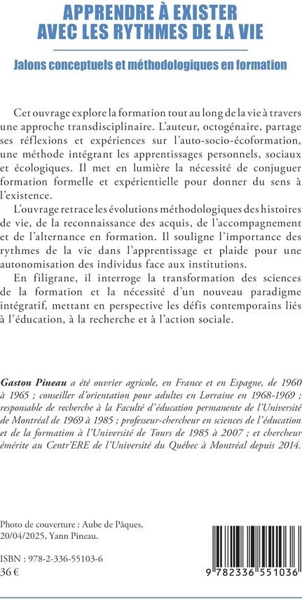 Quatrième de couverture de « Apprendre à exister avec les rythmes de la vie : jalons conceptuels et méthodologiques en formation »