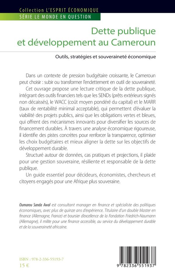 Quatrième de couverture de « Dette publique et développement au Cameroun : outils, stratégies et souveraineté économique »