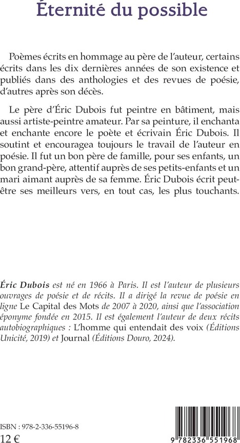 Quatrième de couverture de « Éternité du possible : poèmes »