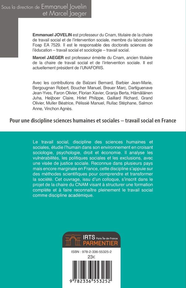 Quatrième de couverture de « Pour une discipline sciences humaines et sociales - travail social en France : perspectives nationales et internationales en débats »