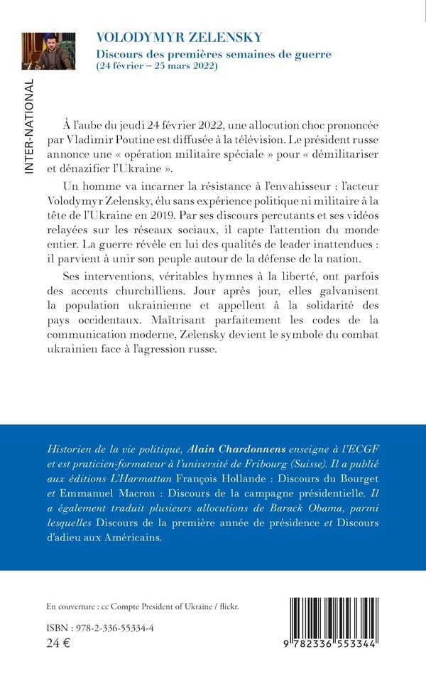 Quatrième de couverture de « Volodymyr Zelensky : discours des premières semaines de guerre, 24 février-25 mars 2022 »