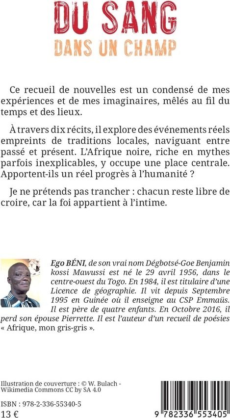 Quatrième de couverture de « Du sang dans un champ : recueil de nouvelles »