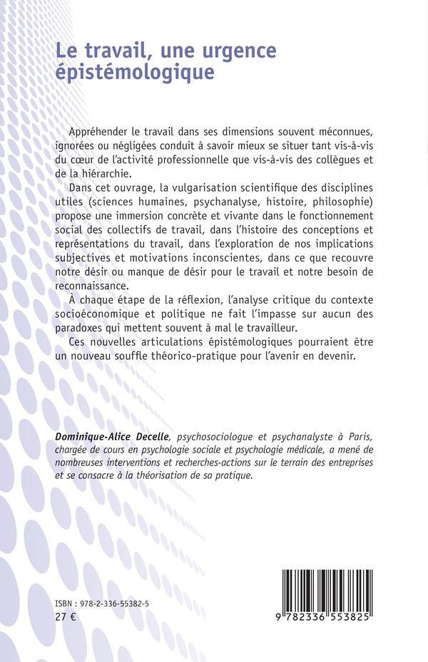 Quatrième de couverture de « Le travail, une urgence épistémologique »