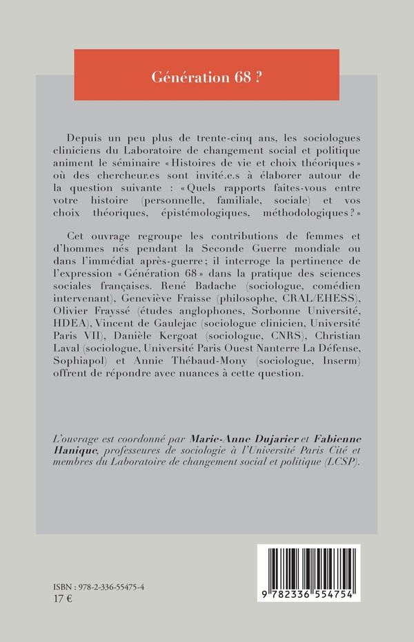 Quatrième de couverture de « Histoires de vie et choix théoriques en sciences sociales : génération 68 ? »