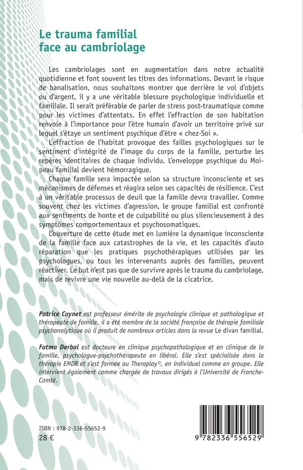 Quatrième de couverture de « Le trauma familial face au cambriolage : le chez-soi violé »