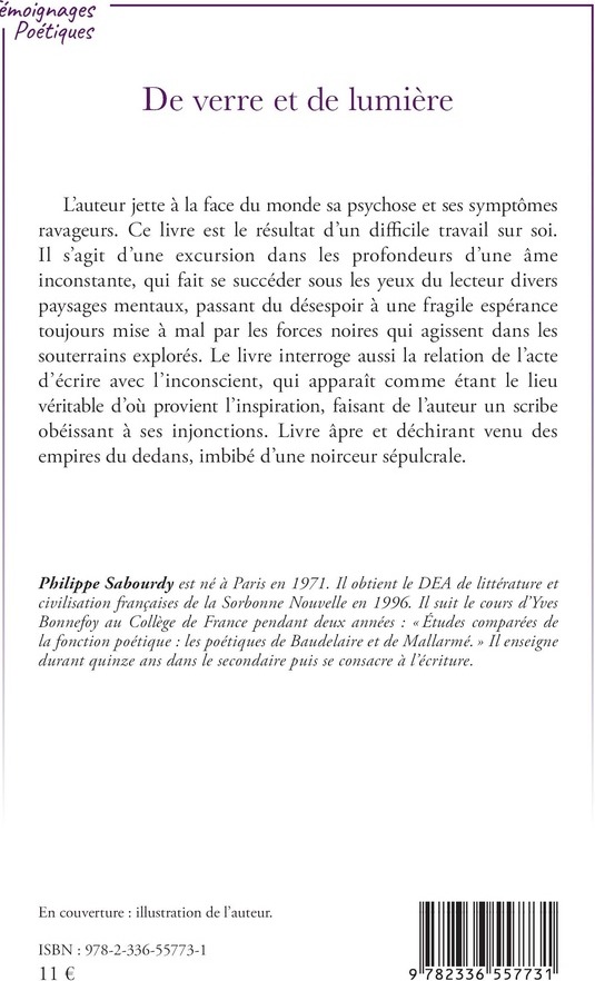 Quatrième de couverture de « De verre et de lumière »