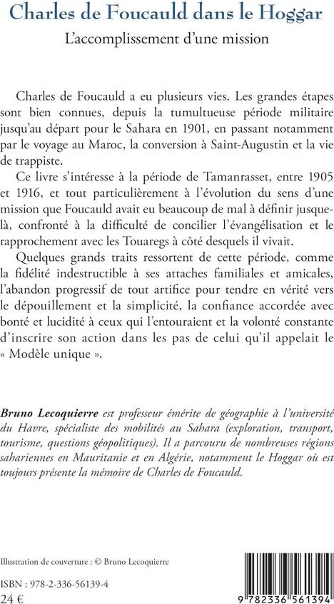 Quatrième de couverture de « Charles de Foucauld dans le Hoggar : l'accomplissement d'une mission »