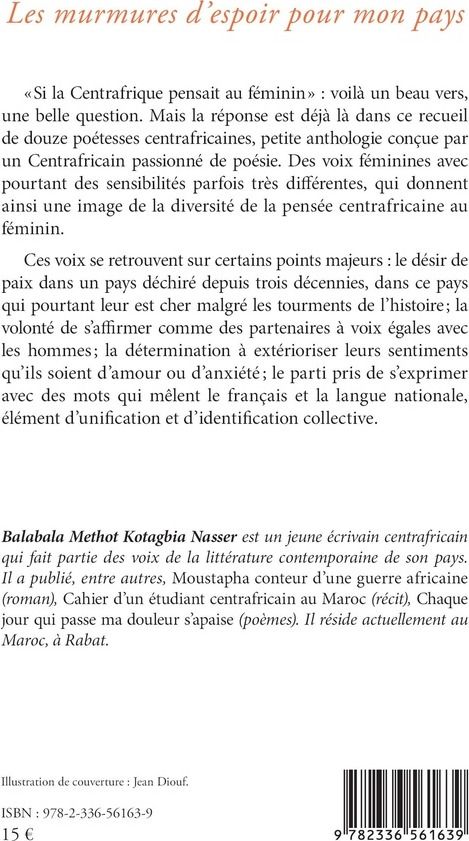 Quatrième de couverture de « Les murmures d'espoir pour mon pays »