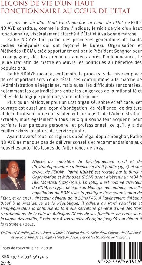 Quatrième de couverture de « Leçons de vie d'un haut fonctionnaire au cSur de l'État : Mémoires »