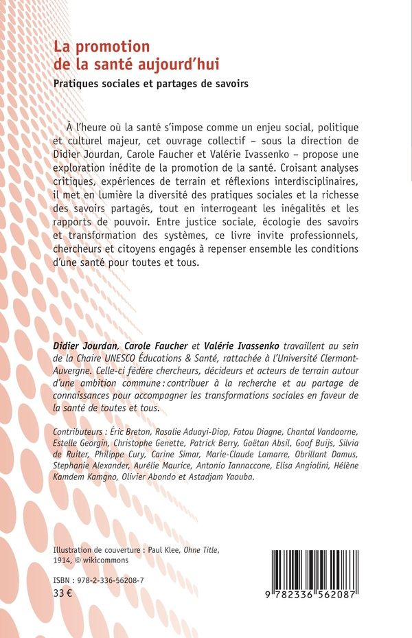 Quatrième de couverture de « La promotion de la santé aujourd'hui : pratiques sociales et partages de savoirs »