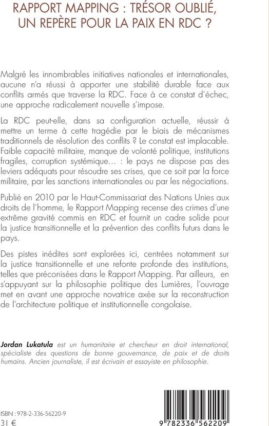 Quatrième de couverture de « Rapport Mapping : trésor oublié, un repère pour la paix en RDC ? »