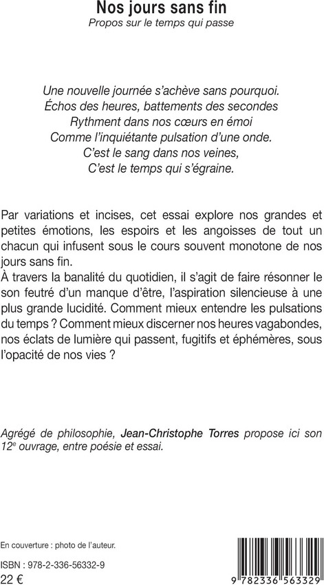 Quatrième de couverture de « Nos jours sans fin : propos sur le temps qui passe »