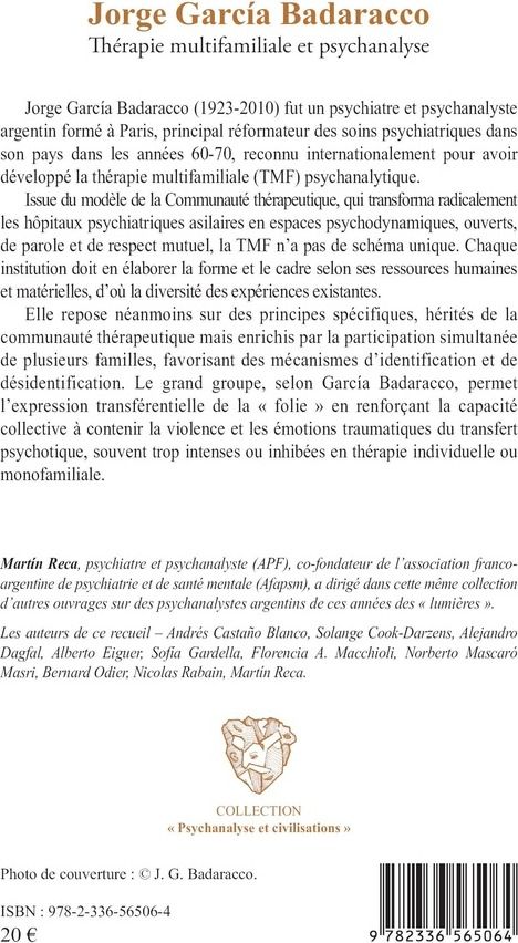 Quatrième de couverture de « Jorge García Badaracco : thérapie multifamiliale et psychanalyse »