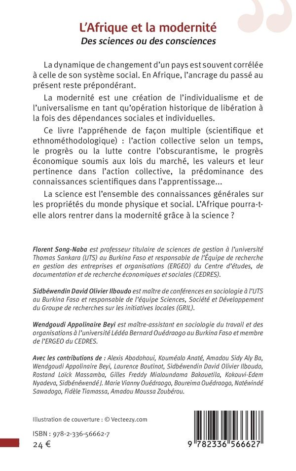 Quatrième de couverture de « L'Afrique et la modernité : des sciences ou des consciences »