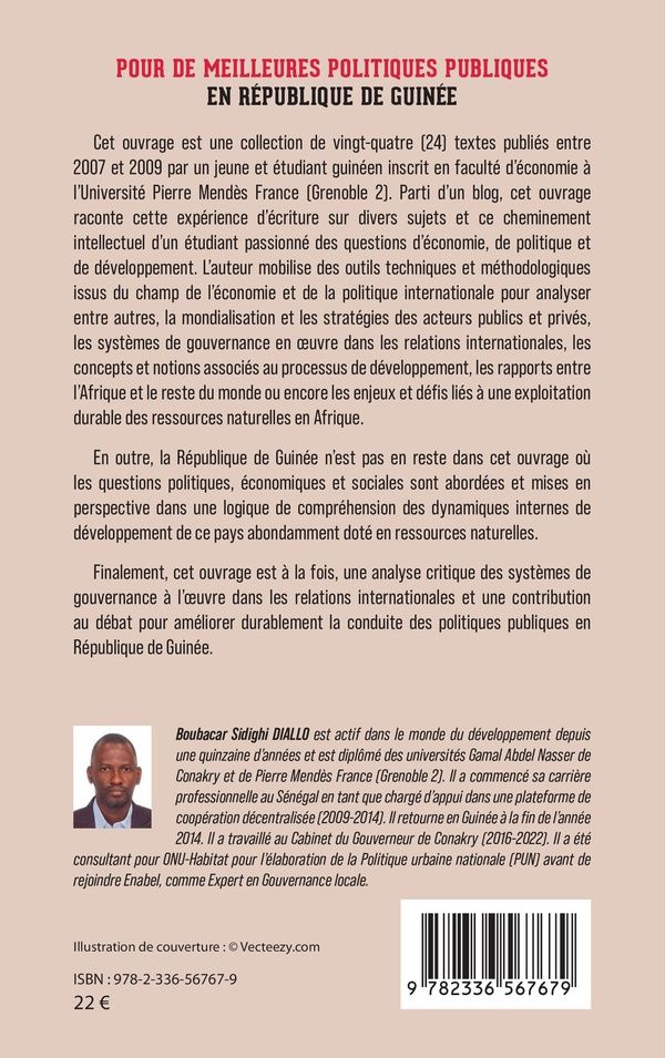 Quatrième de couverture de « Pour de meilleures politiques publiques en République de Guinée : réflexions d'un jeune guinéen depuis Grenoble »