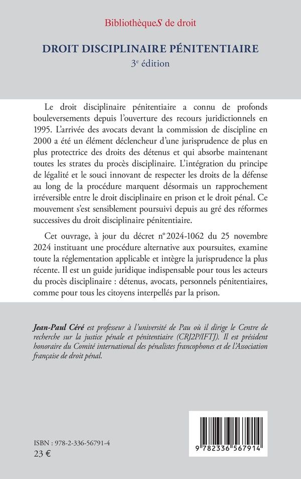 Quatrième de couverture de « Droit disciplinaire pénitentiaire »