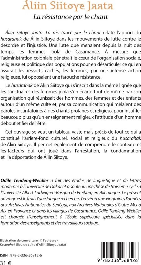Quatrième de couverture de « ALIIN SIITOYE JAATA - LA RESISTANCE PAR LE CHANT »
