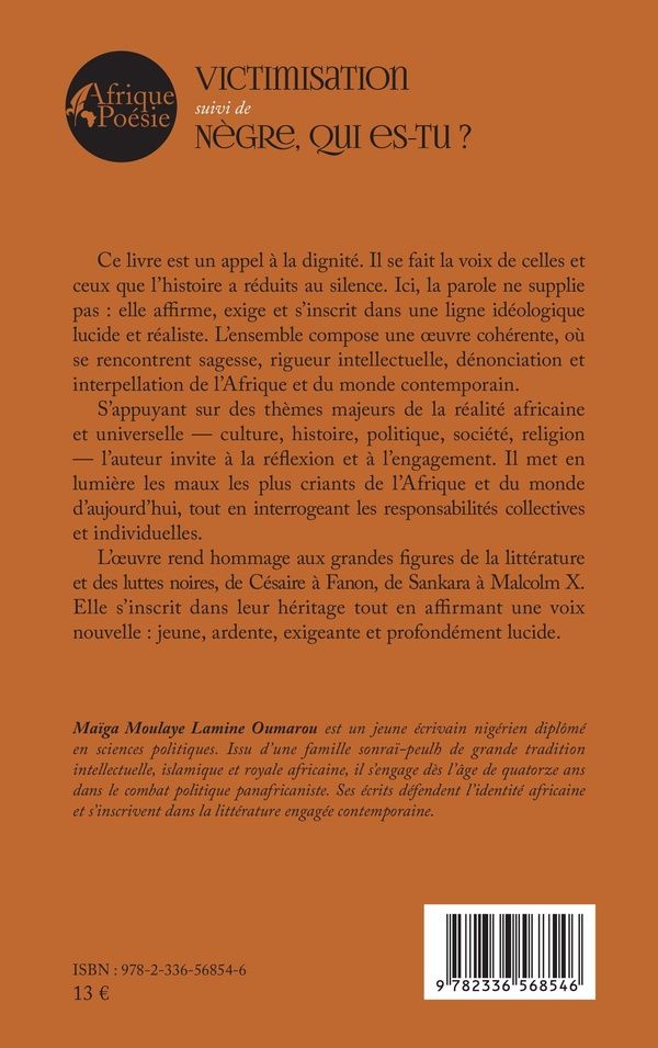 Quatrième de couverture de « Victimisation suivi de Nègre, qui es-tu ? »