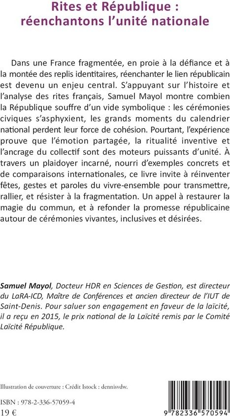 Quatrième de couverture de « Rites et République : réenchantons l'unité nationale »