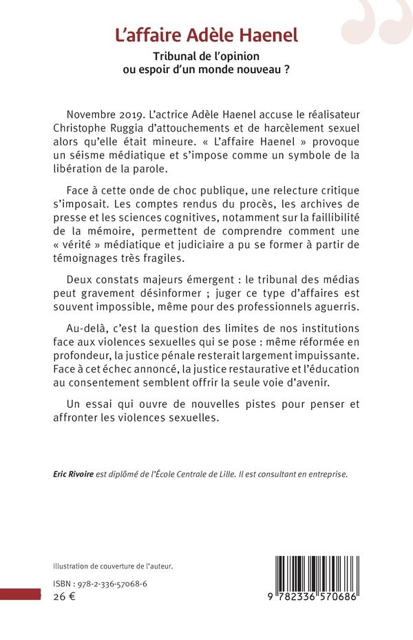 Quatrième de couverture de « L'affaire Adèle Haenel : tribunal de l'opinion ou espoir d'un monde nouveau ? »
