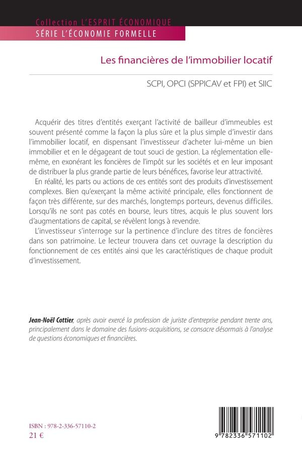 Quatrième de couverture de « Les financières de l'immobilier locatif : SCPI, OPCI, SPPICAV et FPI, et SIIC »