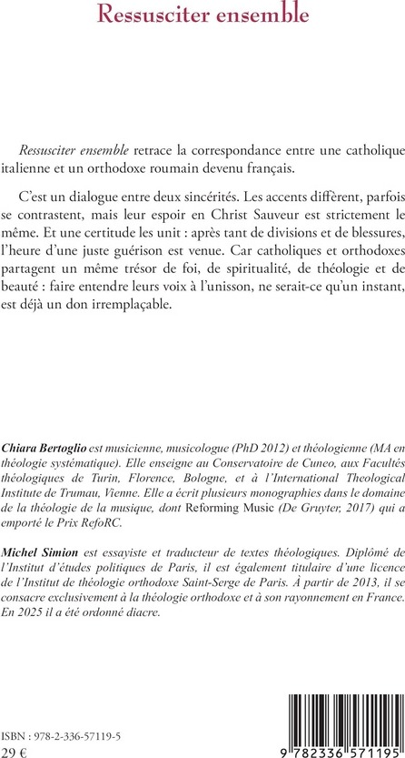 Quatrième de couverture de « Ressusciter ensemble : correspondance entre une catholique et un orthodoxe »