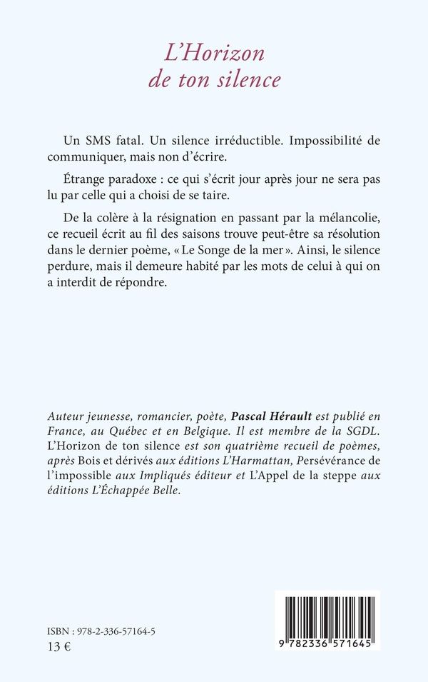 Quatrième de couverture de « L'horizon de ton silence »