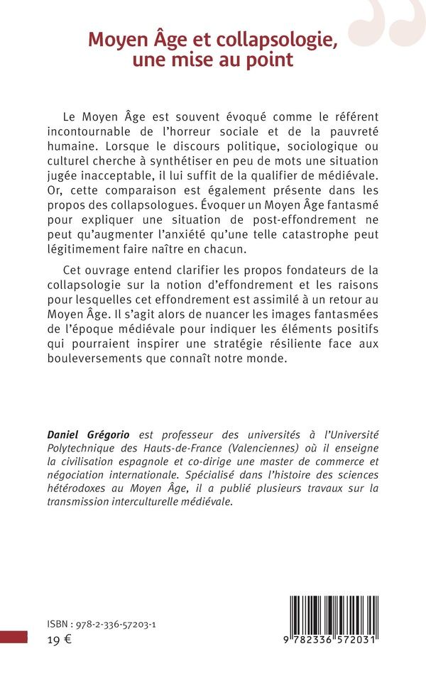 Quatrième de couverture de « Moyen âge et collapsologie, une mise au point »