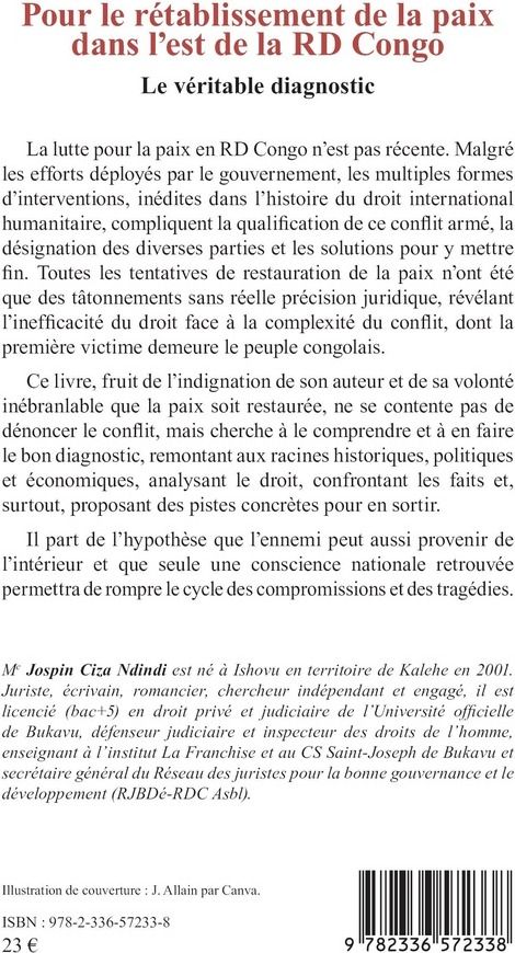 Quatrième de couverture de « Pour le rétablissement de la paix dans l'Est de la RD Congo : le véritable diagnostic »