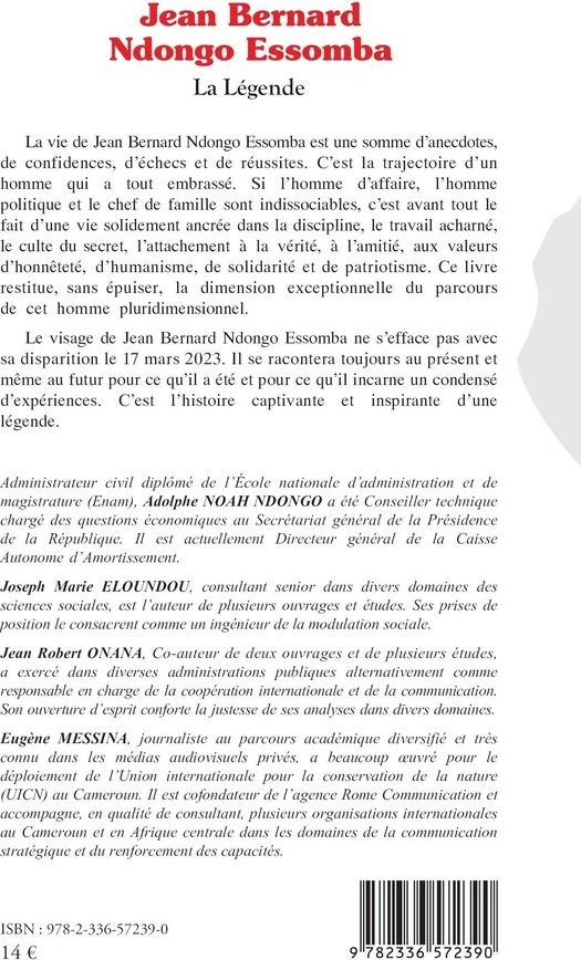 Quatrième de couverture de « Jean Bernard Ndongo Essomba : La Légende »