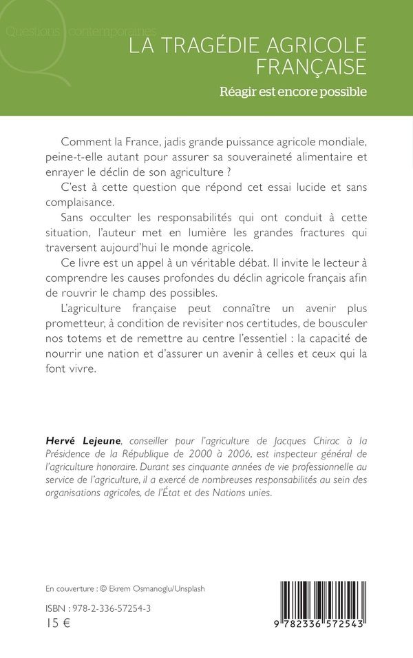 Quatrième de couverture de « La tragédie agricole française : réagir est encore possible »