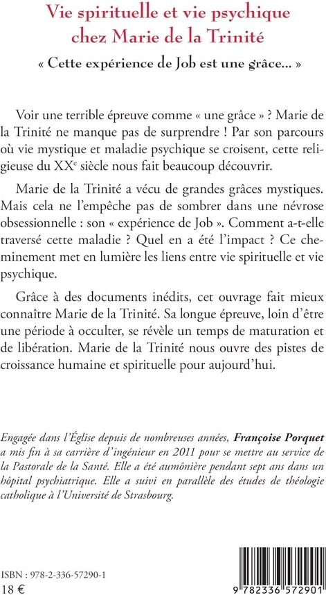 Quatrième de couverture de « Vie spirituelle et vie psychique chez Marie de la Trinité : "cette expérience de Job est une grâce" »