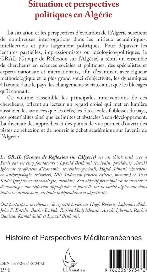 Quatrième de couverture de « SITUATION ET PERSPECTIVES POLITIQUES EN ALGERIE »