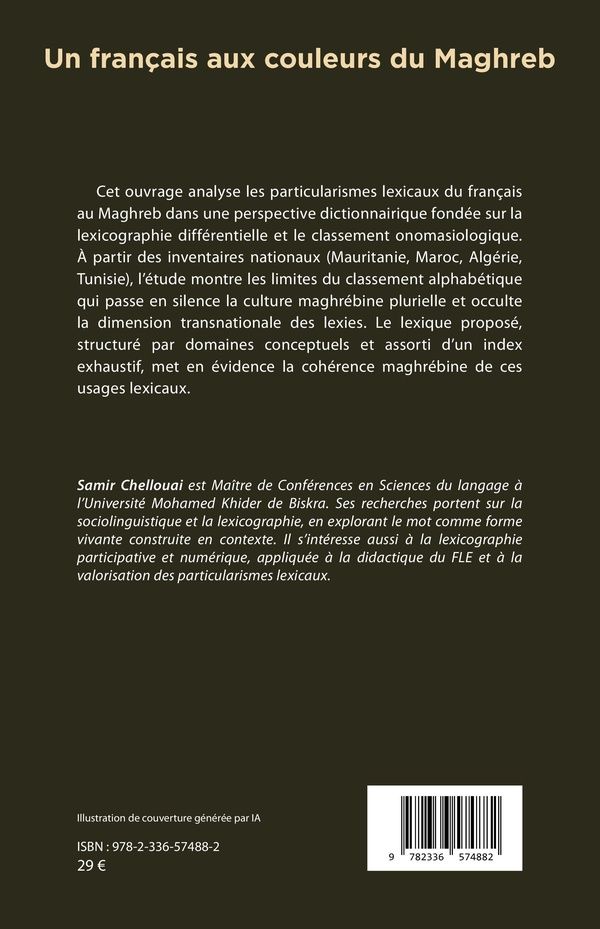 Quatrième de couverture de « Un français aux couleurs du Maghreb : Lexique analogique des particularités lexicales en usage »