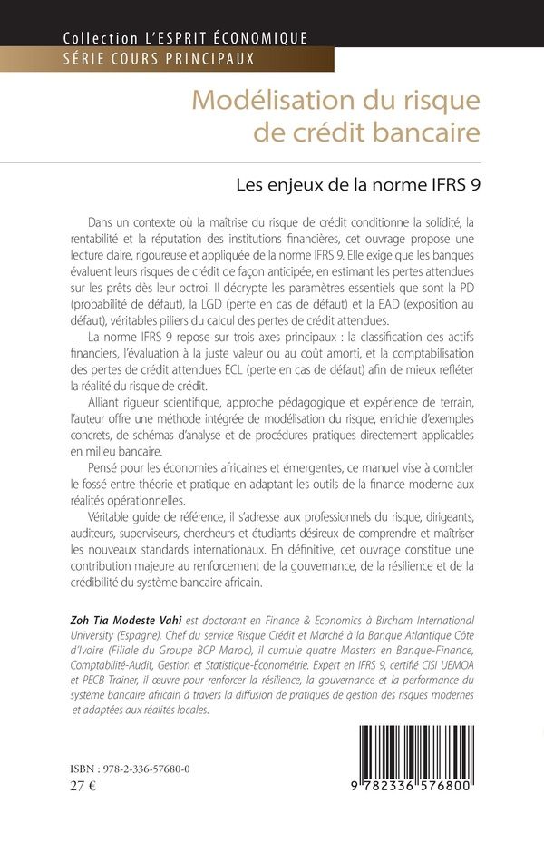 Quatrième de couverture de « MODELISATION DU RISQUE DE CREDIT BANCAIRE - LES ENJEUX DE LA NORME IFRS 9 »