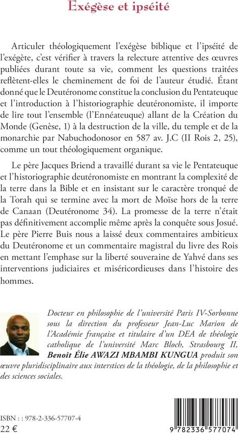 Quatrième de couverture de « EXEGESE ET IPSEITE - DU PENTATEUQUE A L'HISTORIOGRAPHIE DEUTERONOMISTE HOMMAGE THEOLOGIQUE AUX PERES »