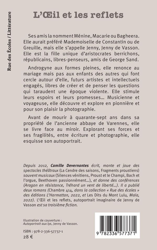 Quatrième de couverture de « L'oeil et les reflets : autoportrait imaginaire de Jenny de Vasson, photographe »
