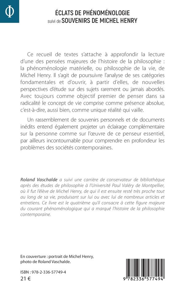 Quatrième de couverture de « Éclats de phénoménologie »