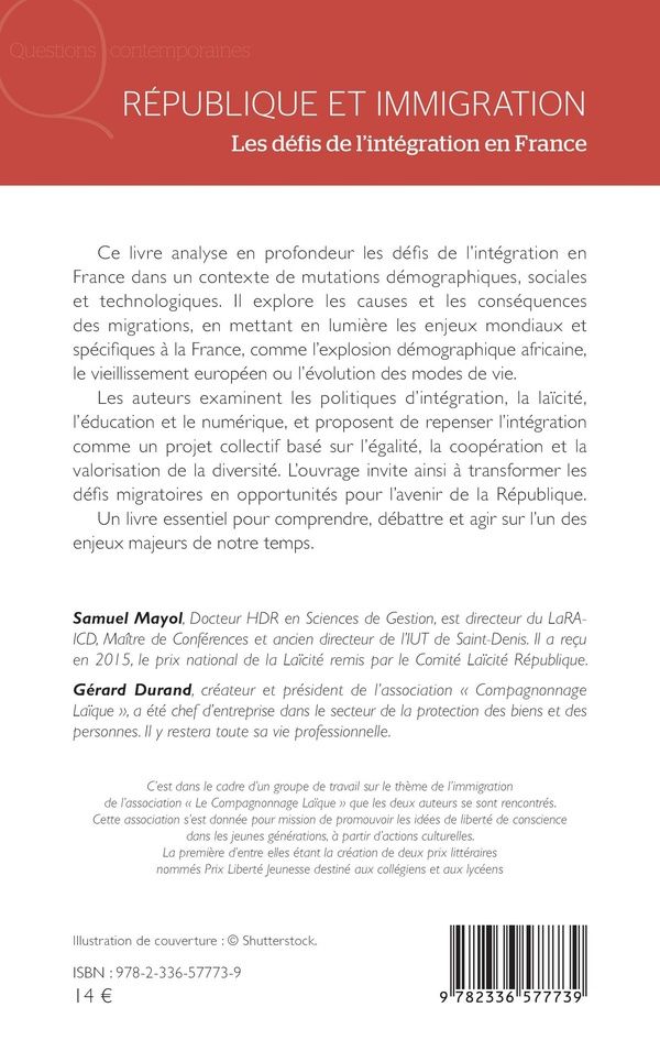 Quatrième de couverture de « République et immigration : les défis de l'intégration en France »