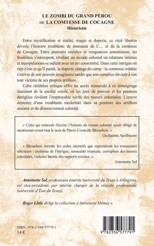 Quatrième de couverture de « Le zombi du Grand Pérou ou la comtesse de Cocagne : Historiette »