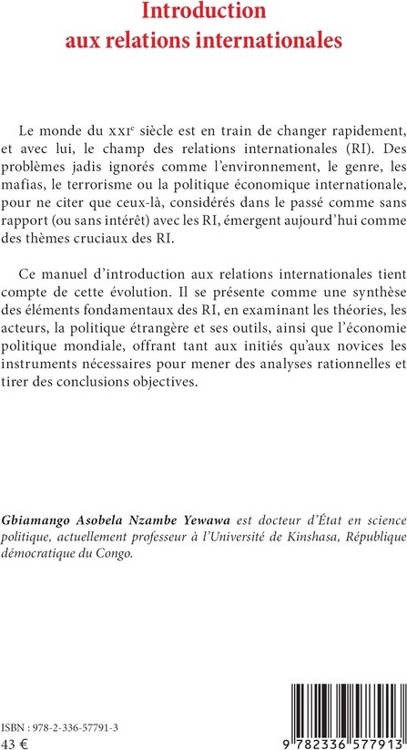 Quatrième de couverture de « INTRODUCTION AUX RELATIONS INTERNATIONALES »